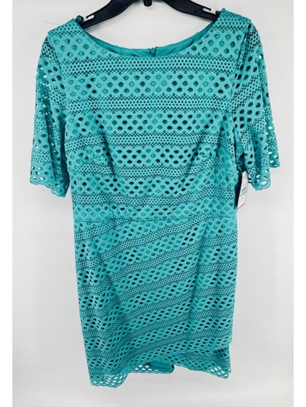 Jessica Howard Lace Short Sleeve Tulip Hem Sheath Dress Turquoise Size 16 NWT
